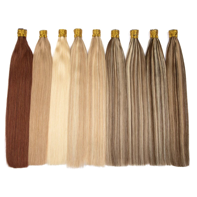 Natural Blonde I-Tip Human Hair Extensions – 50 Strands Keratin Fusion